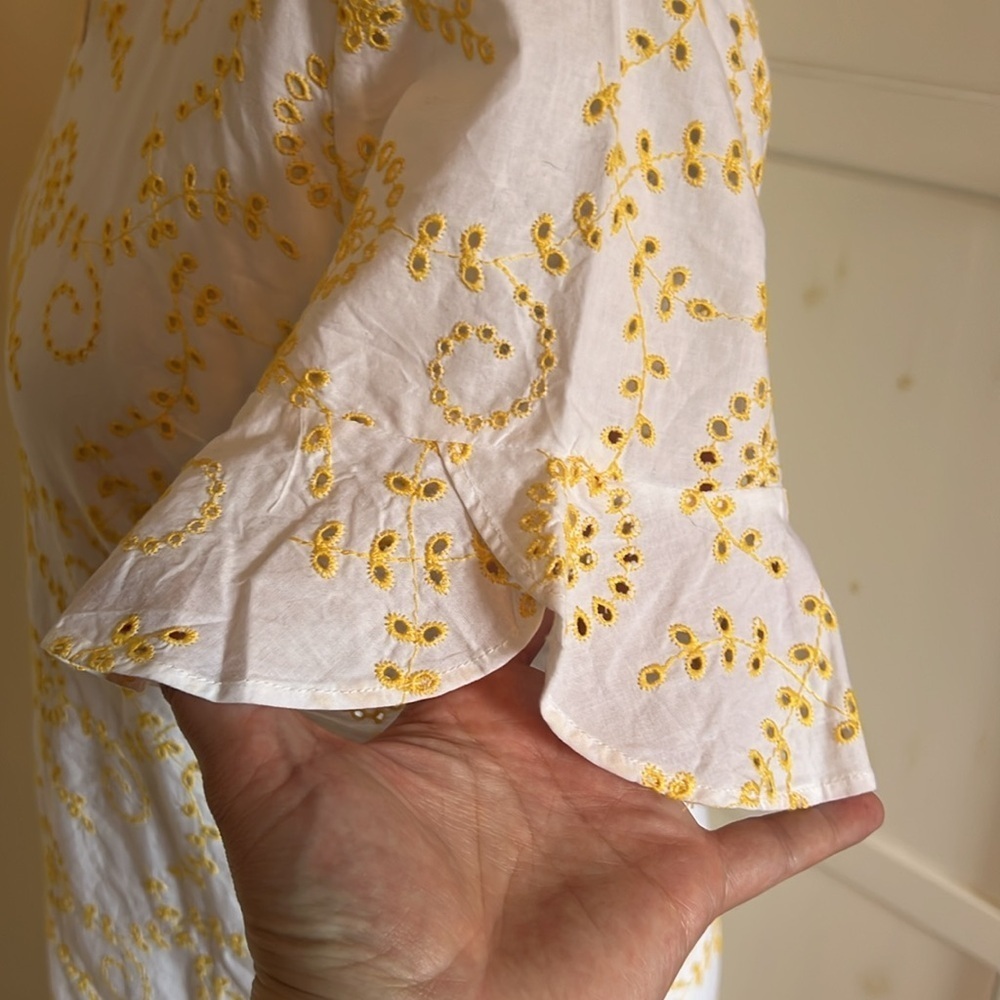 Isaac Mizrahi Live White Cotton Dress with Yellow Eyelet Embroidery Size 2 - Picture 6 of 11